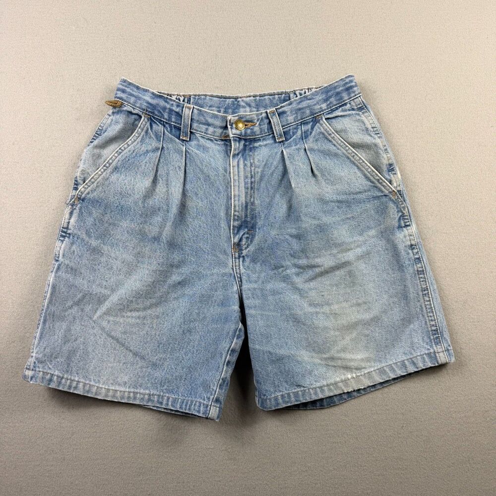 Vintage Wrangler Denim Carpenter Shorts Mens 32 Pleated Light Wash 90s Workwear